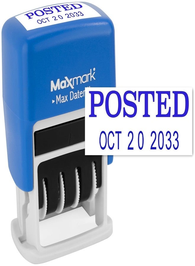 MaxMark Self-Inking Rubber Date Office Stamp with Posted Phrase & Date - Blue Ink (Max Dater II), 12-Year Band - Image 1